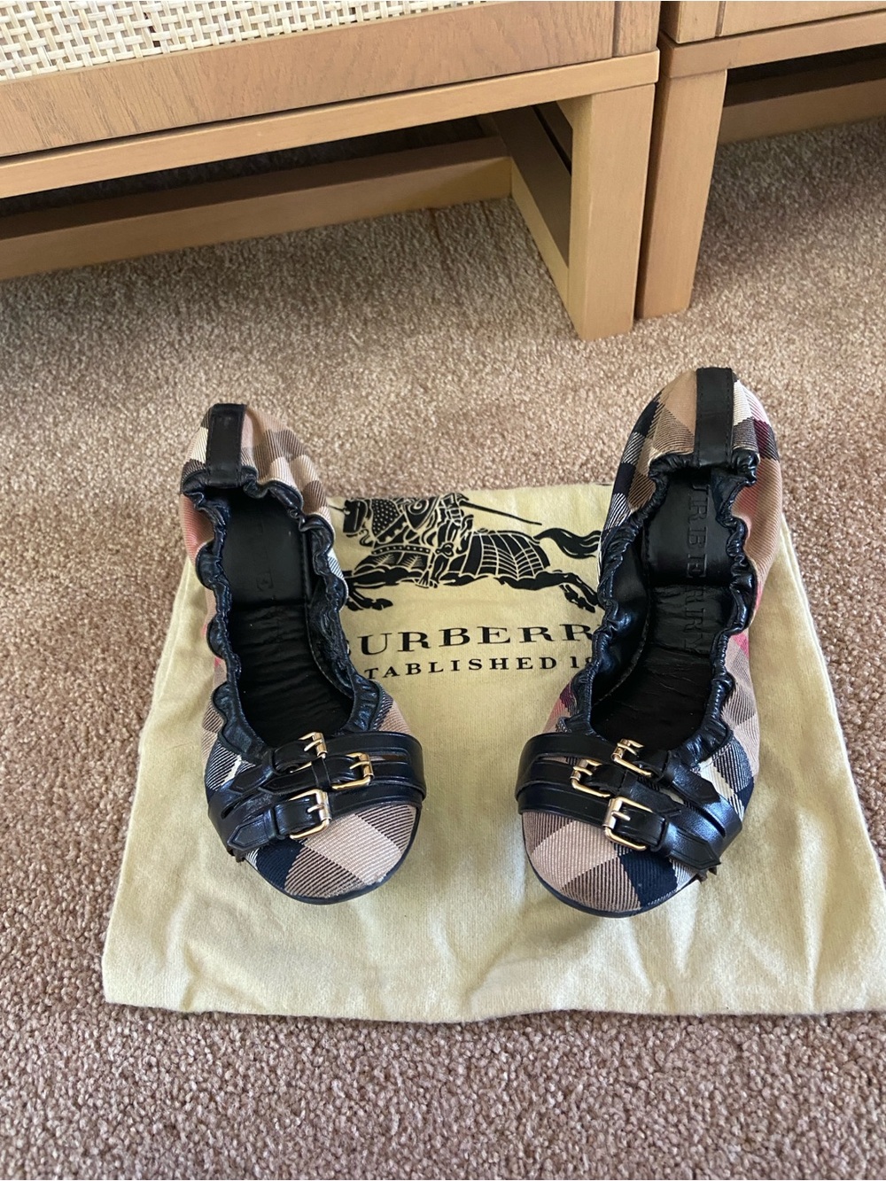 Burberry Brown Novacheck Canvas and Leather Buckle Ballet Flats Size 40